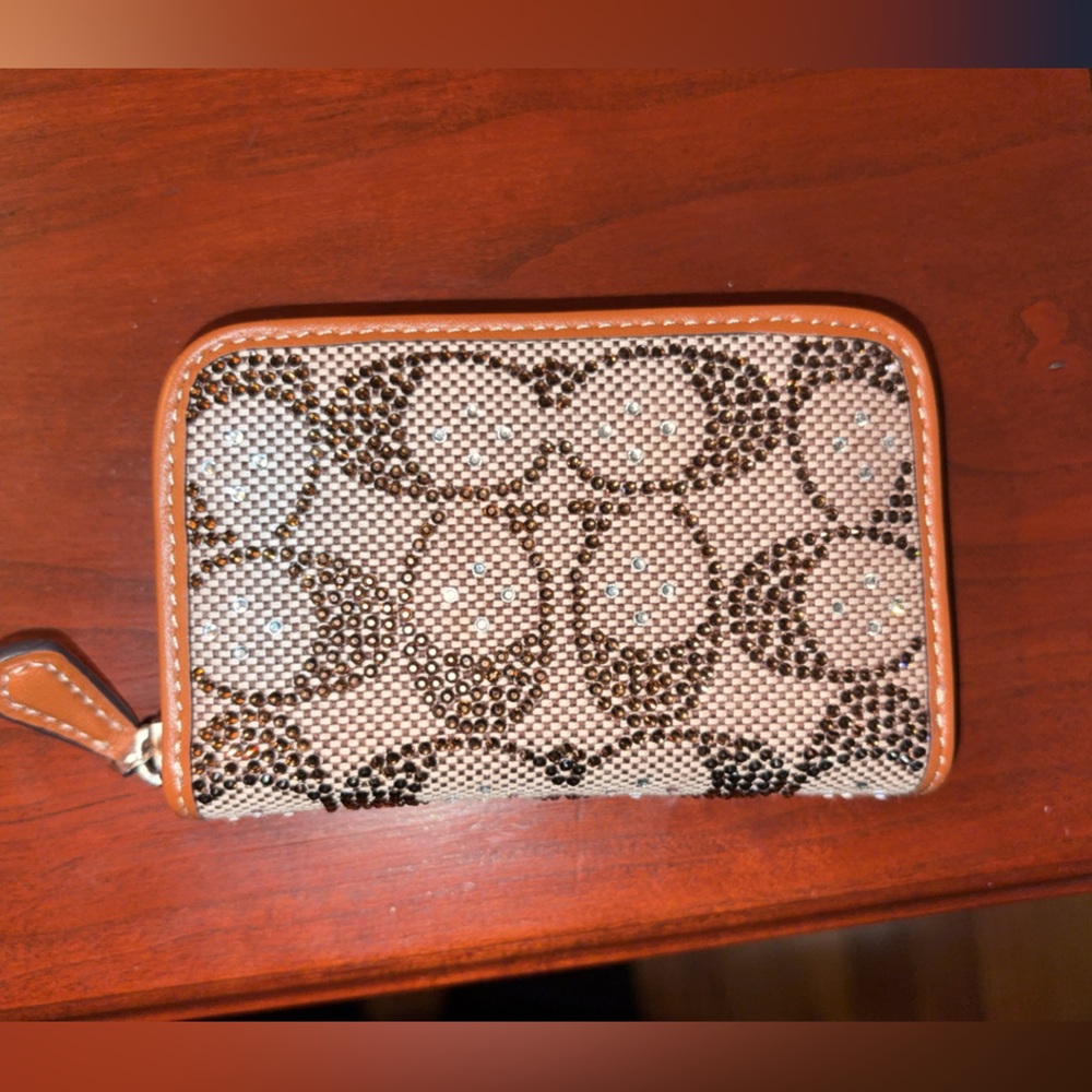Coach Crystal Signature Zip Card Case